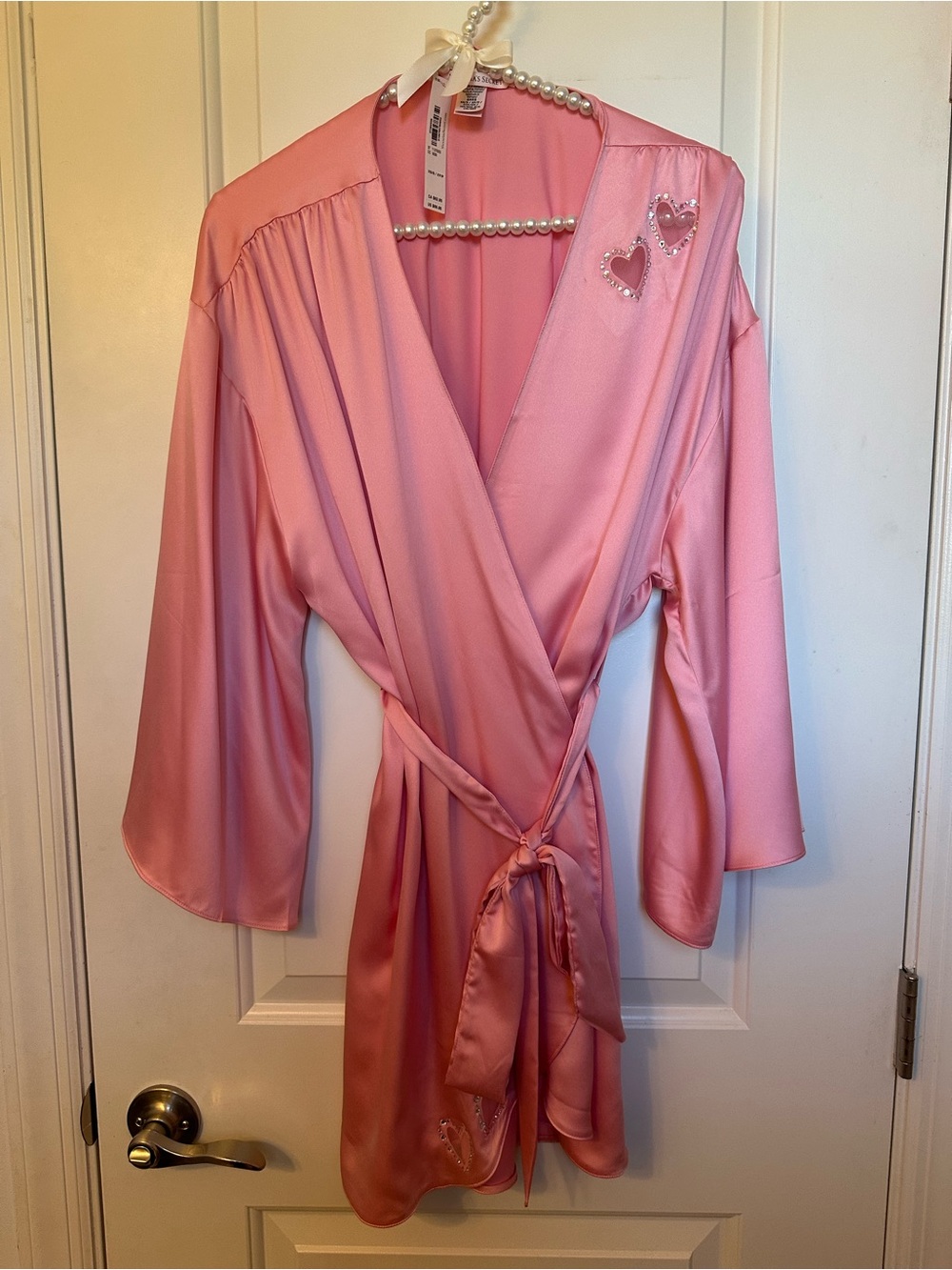Victoria’s Secret Pink Satin Wrap Robe with Heart Embellishments